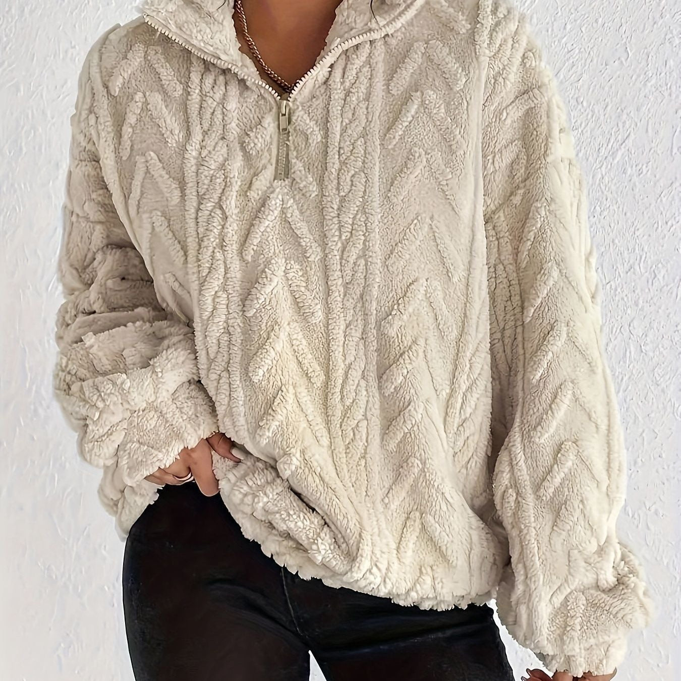 Helena | Women's Textured Chevron Sherpa Quarter-Zip Pullover