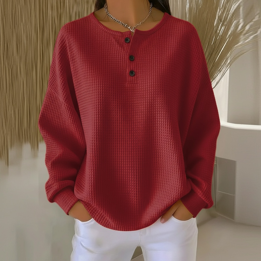 Cressida | Waffle Knit Henley Sweater