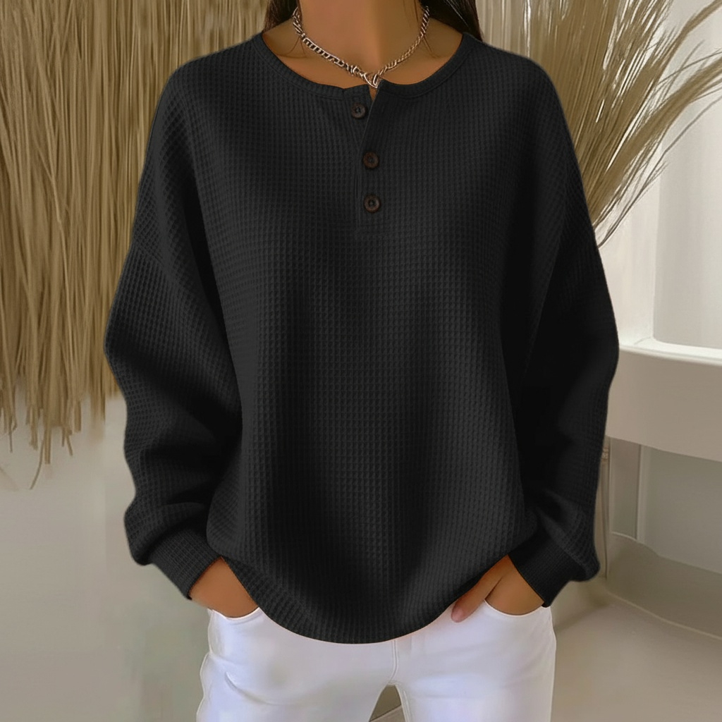 Cressida | Waffle Knit Henley Sweater