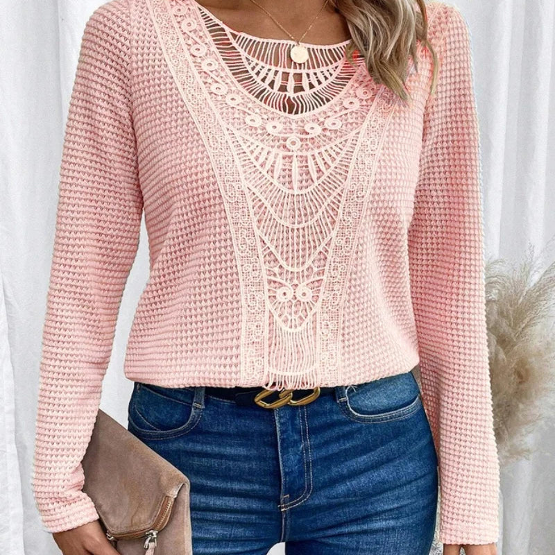 Filomena | Crochet Lace Panel Waffle Knit Sweater