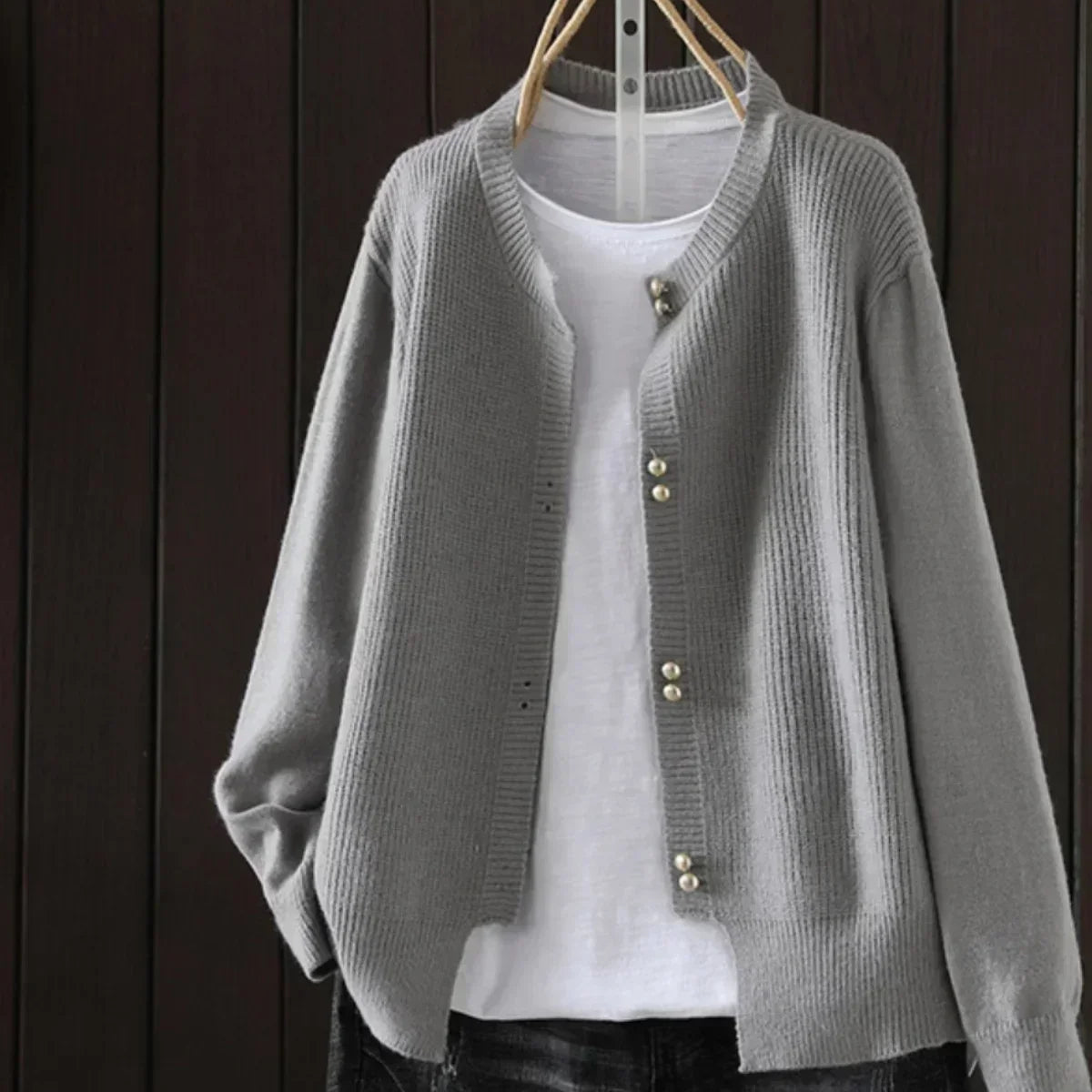 Wynne | Women's Ribbed Knit Cardigan with Pearl Buttons