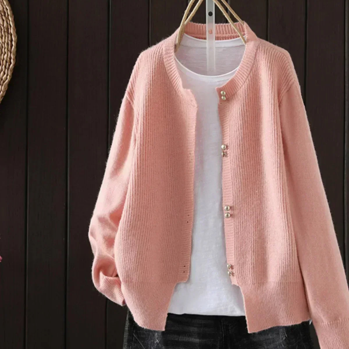 Wynne | Women's Ribbed Knit Cardigan with Pearl Buttons