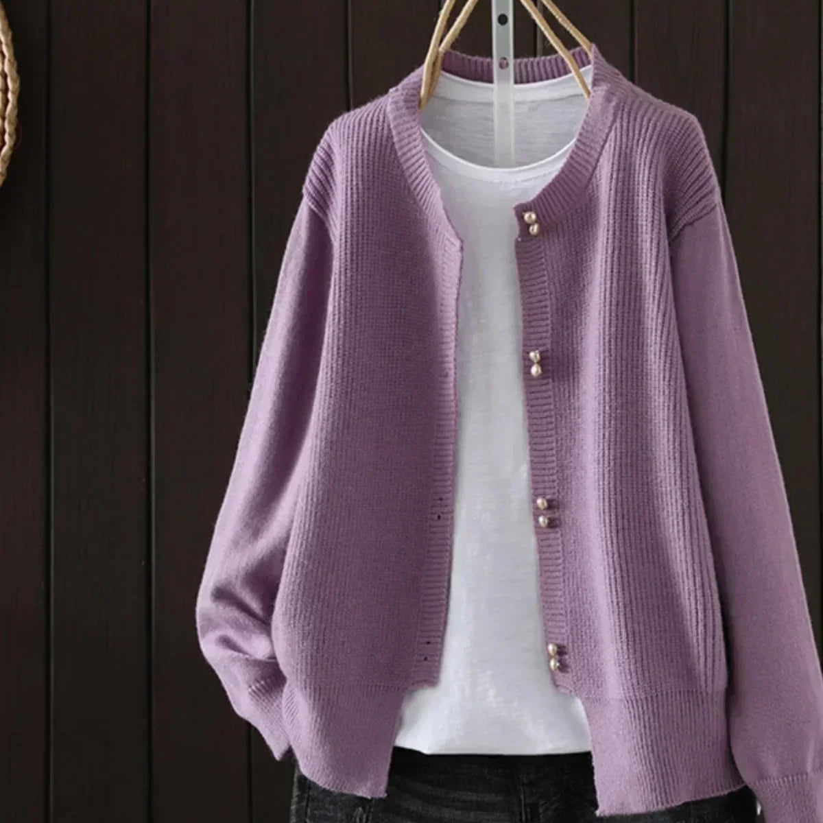 Wynne | Women's Ribbed Knit Cardigan with Pearl Buttons