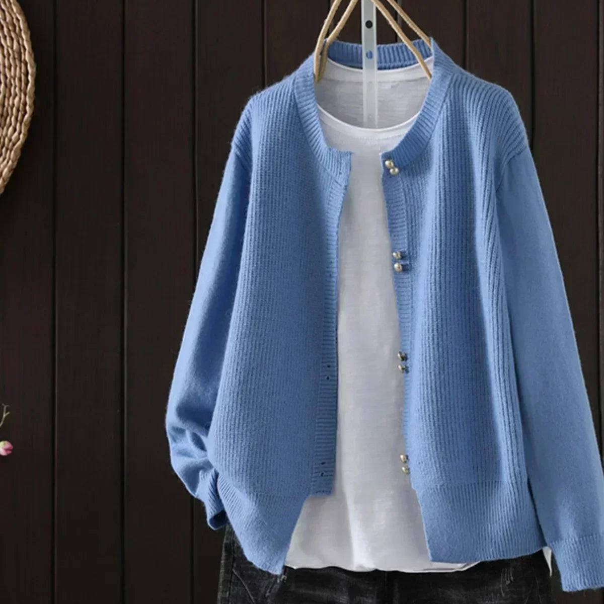 Wynne | Women's Ribbed Knit Cardigan with Pearl Buttons