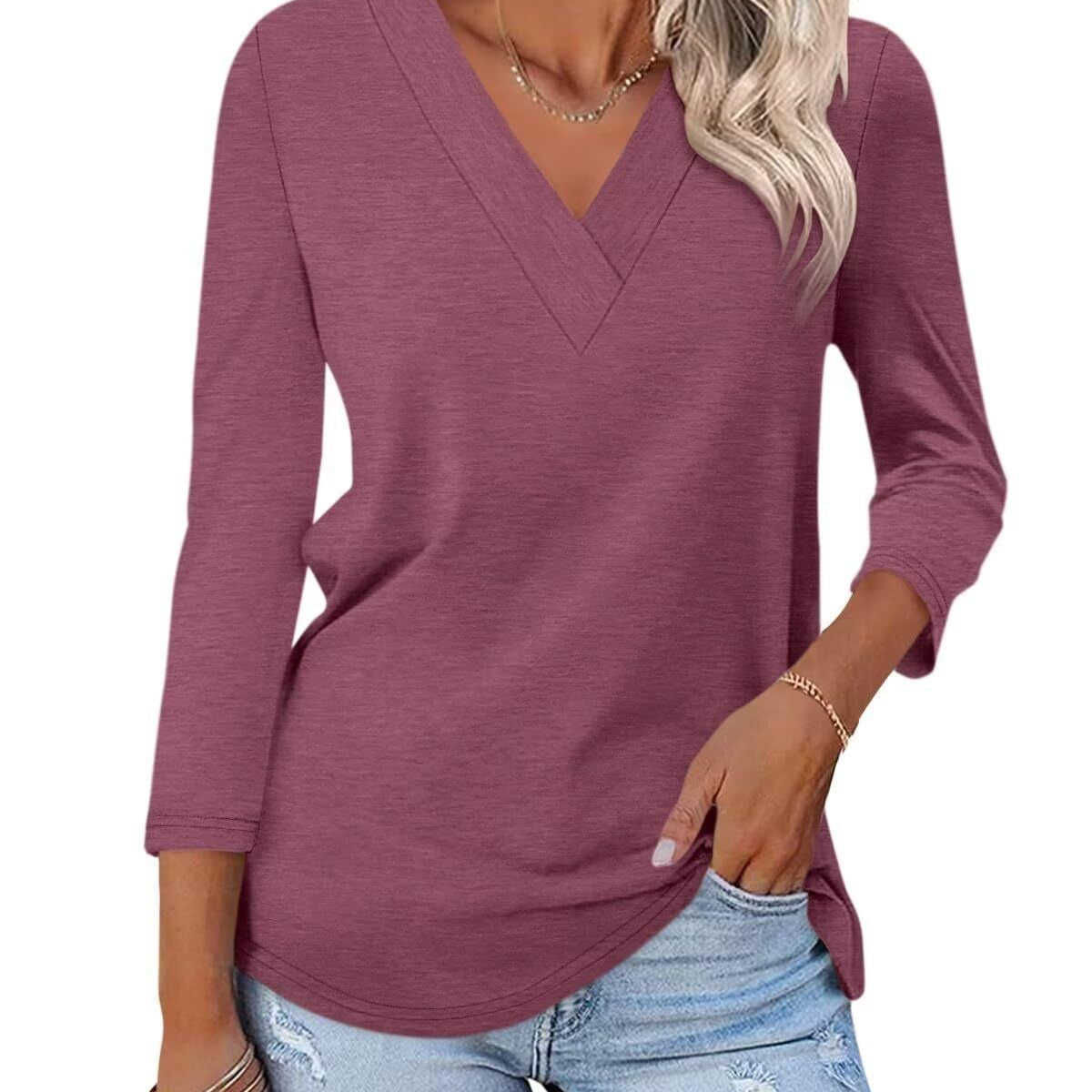 Odetta | V Neck Jersey Top Long Sleeve Basic