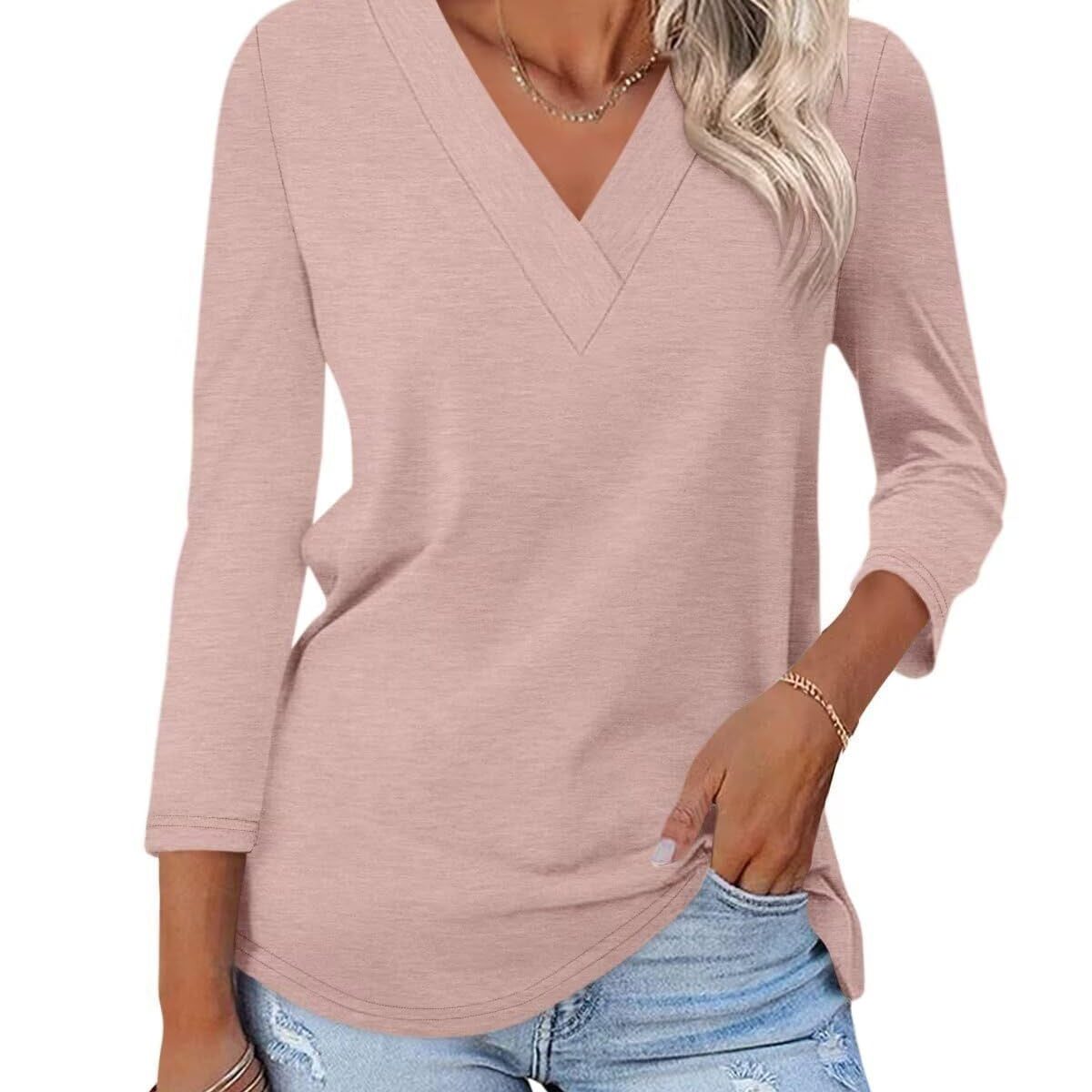 Odetta | V Neck Jersey Top Long Sleeve Basic
