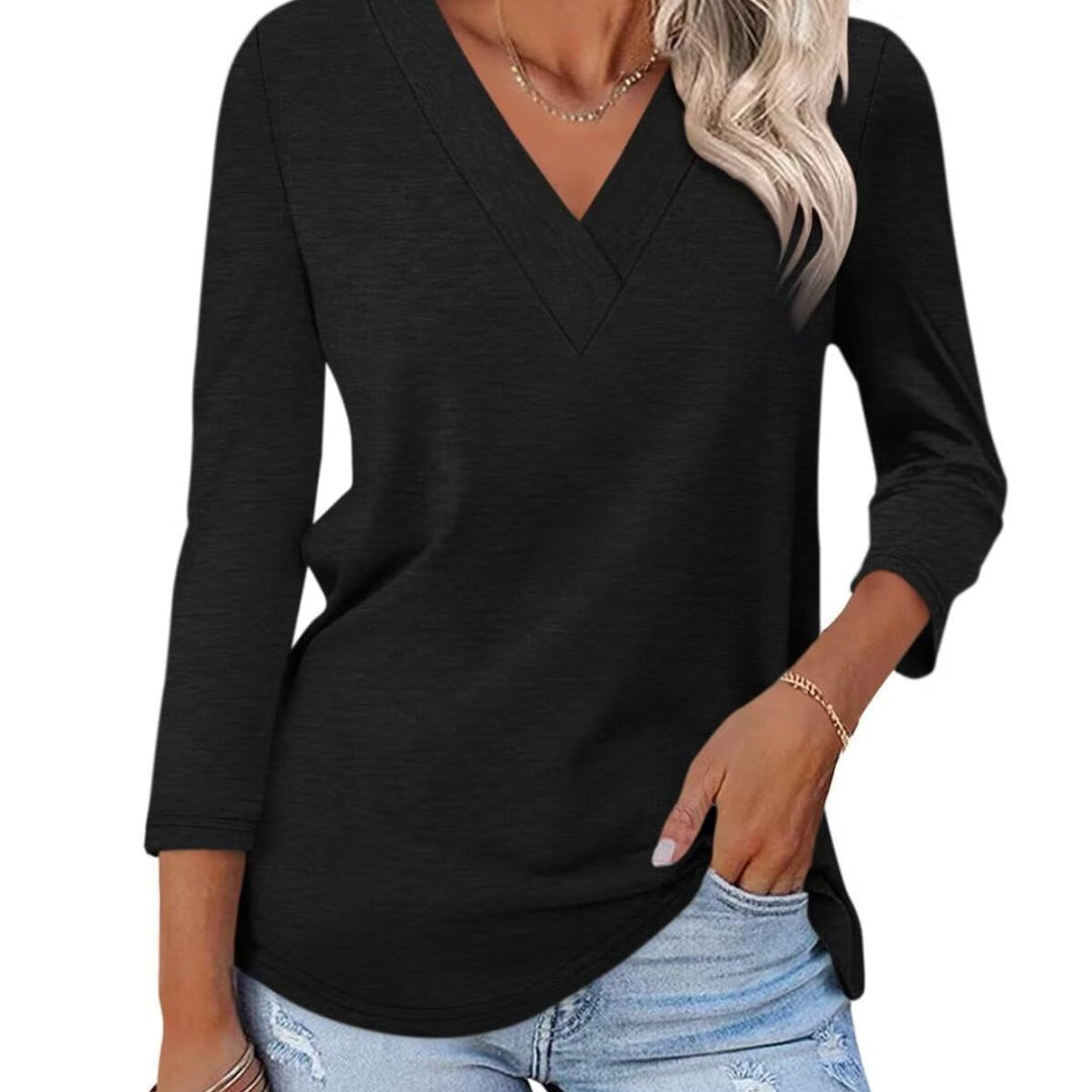 Odetta | V Neck Jersey Top Long Sleeve Basic