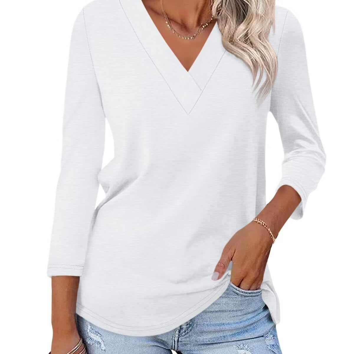 Odetta | V Neck Jersey Top Long Sleeve Basic