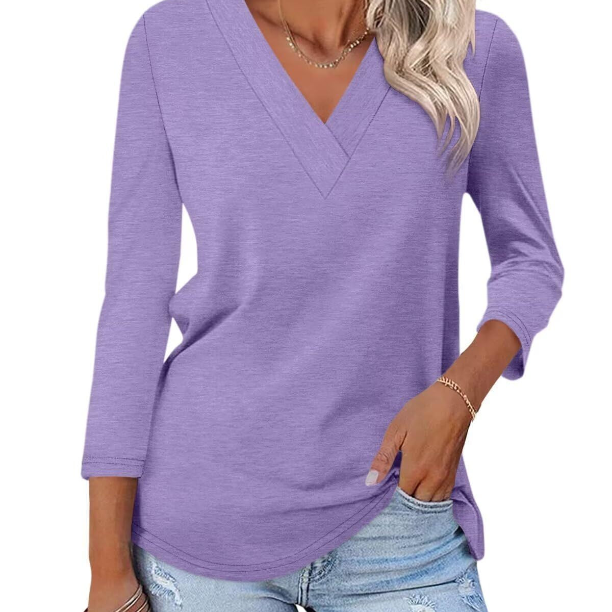 Odetta | V Neck Jersey Top Long Sleeve Basic