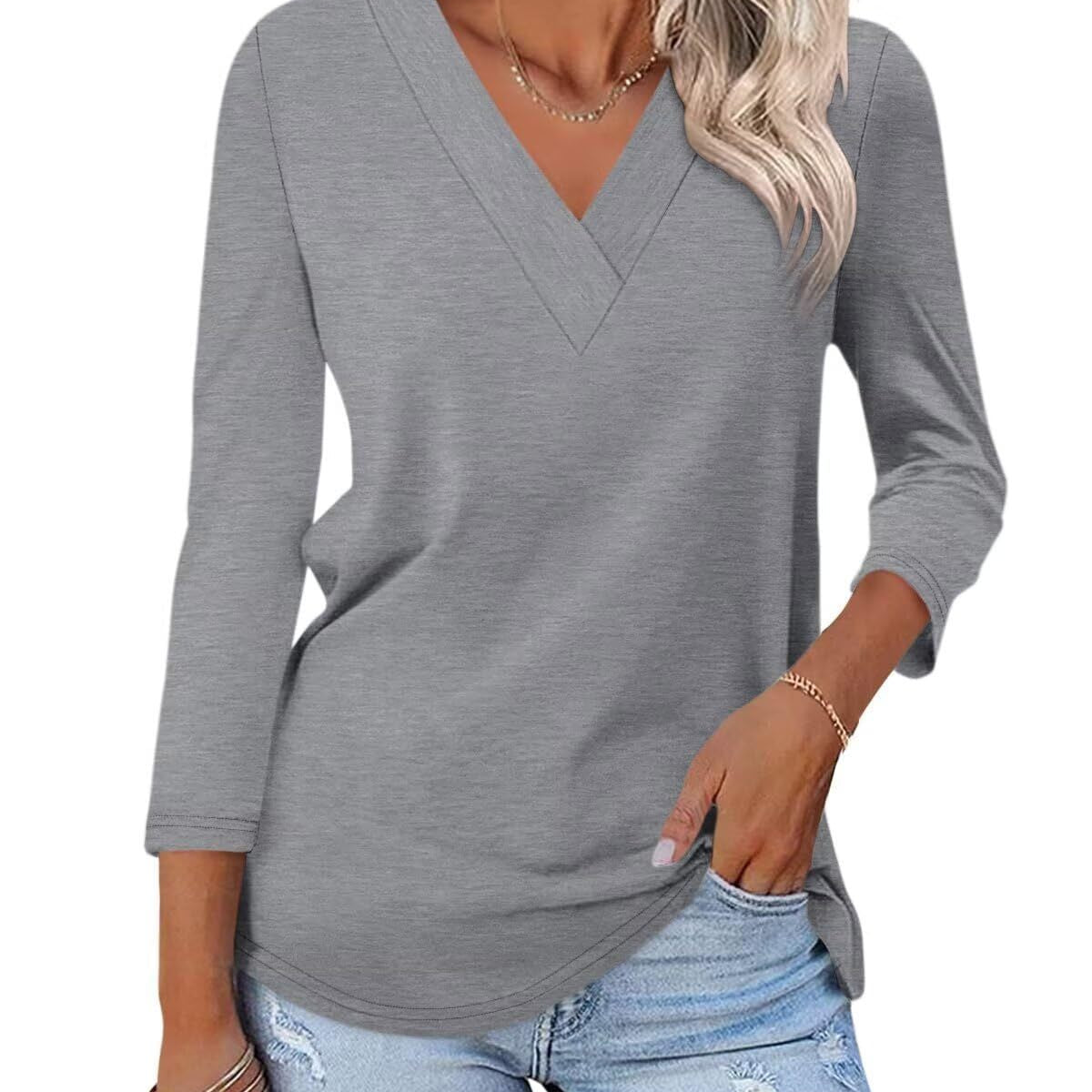 Odetta | V Neck Jersey Top Long Sleeve Basic
