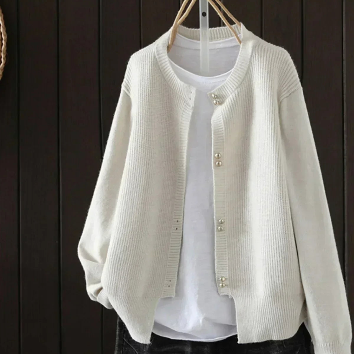 Wynne | Women's Ribbed Knit Cardigan with Pearl Buttons
