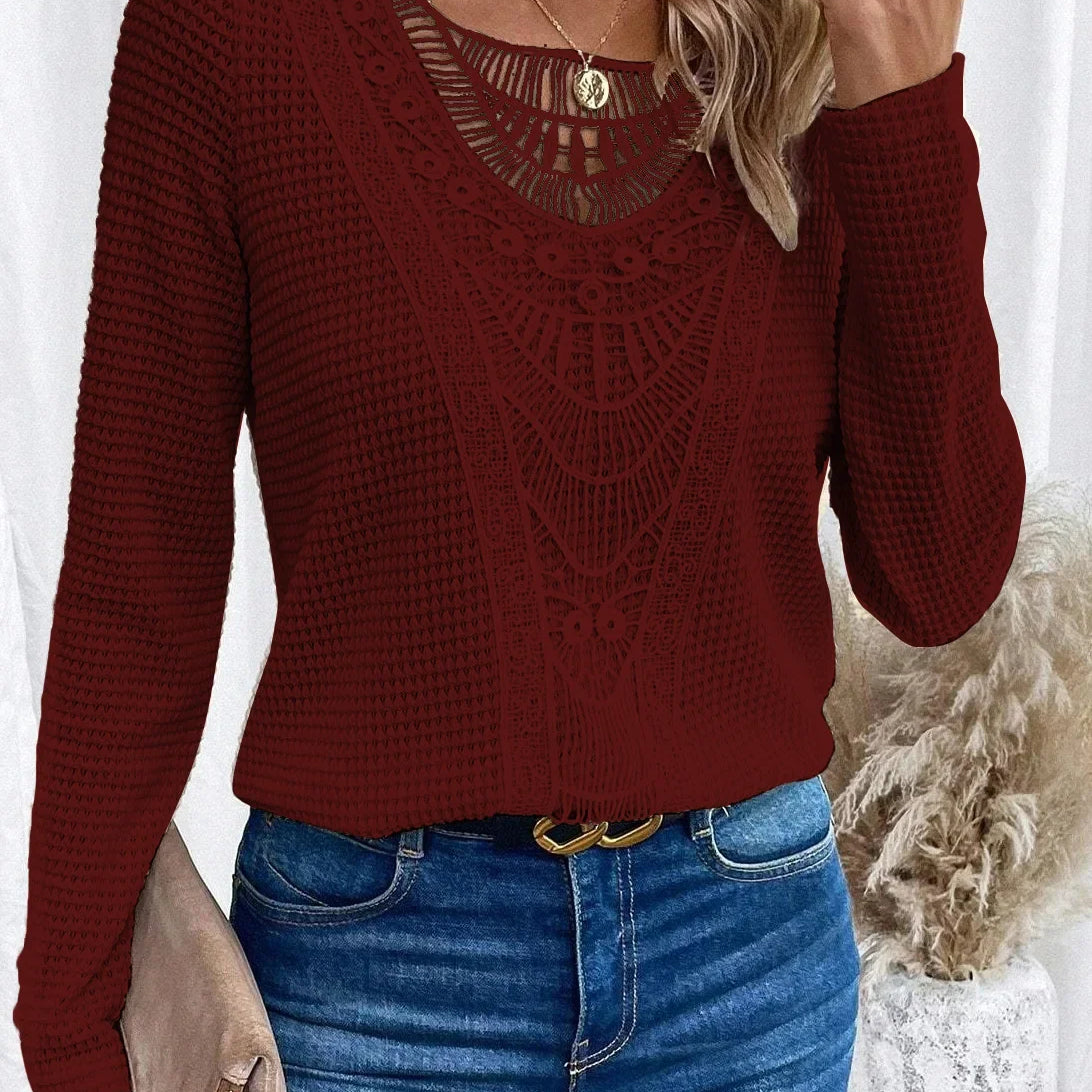Filomena | Crochet Lace Panel Waffle Knit Sweater