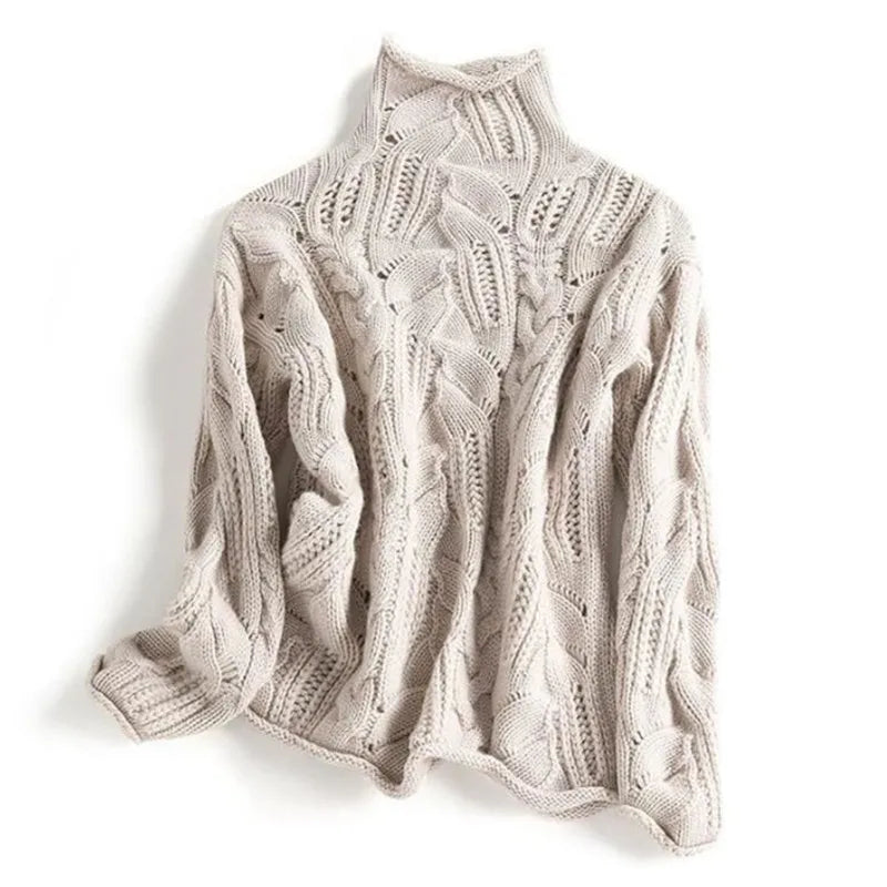 Merryn | Women's Cable Knit Mock Neck Jumper Pointelle Detail