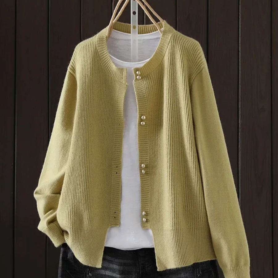 Wynne | Women's Ribbed Knit Cardigan with Pearl Buttons