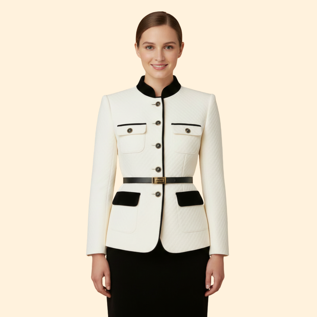 Beckham | Women's Contrast Trim Belted Blazer