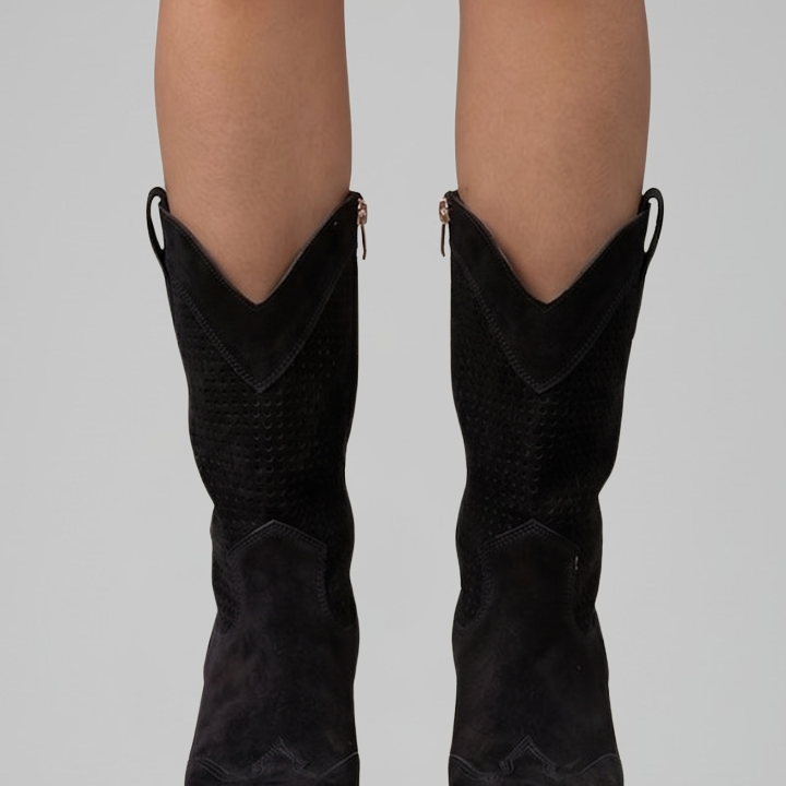 Thomasina | Perforated Suede Western Mid-Calf Boot