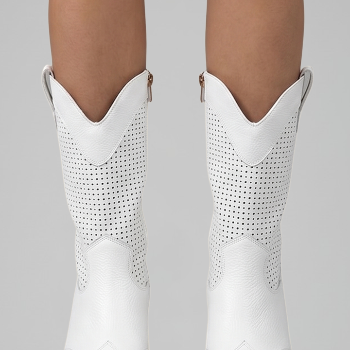 Thomasina | Perforated Suede Western Mid-Calf Boot
