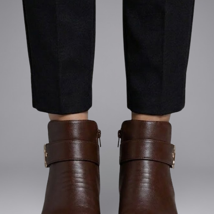 Faye | Faux Fur Cuff Leather Ankle Boots Wedge