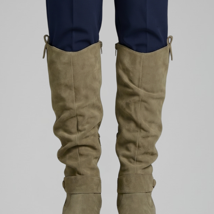 Sierra | Suede Slouch Knee High Boots Buckle Strap