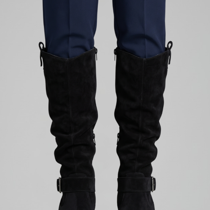 Sierra | Suede Slouch Knee High Boots Buckle Strap