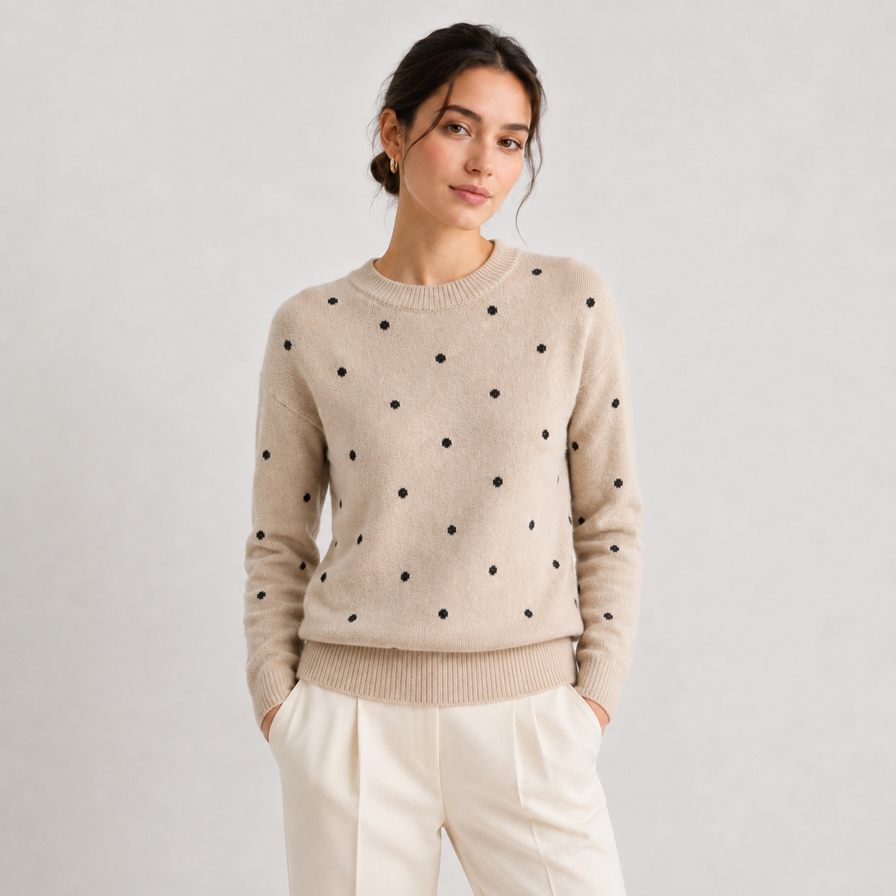 Hattie | Women's Spotted Knit Jumper with Round Neck