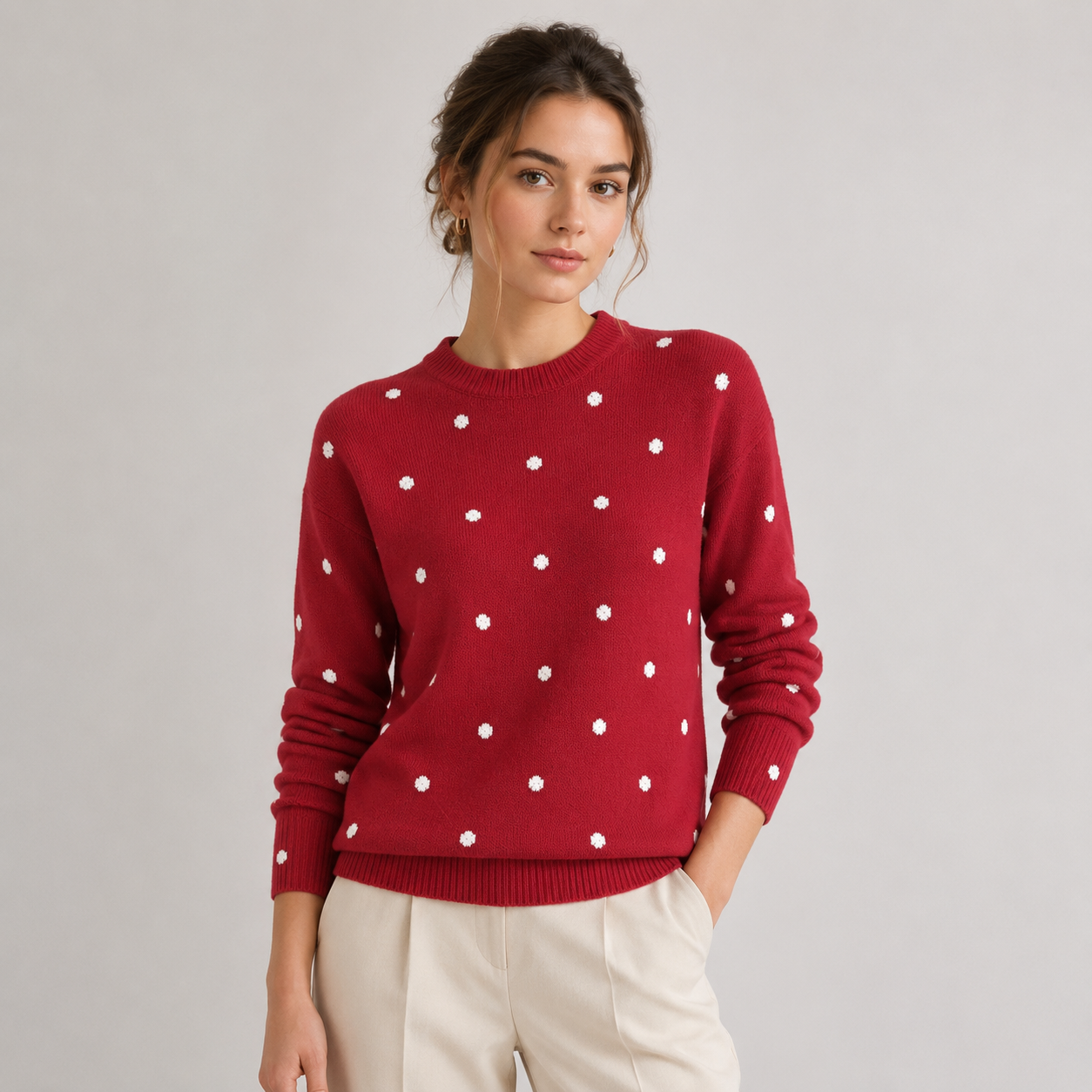 Hattie | Women's Spotted Knit Jumper with Round Neck