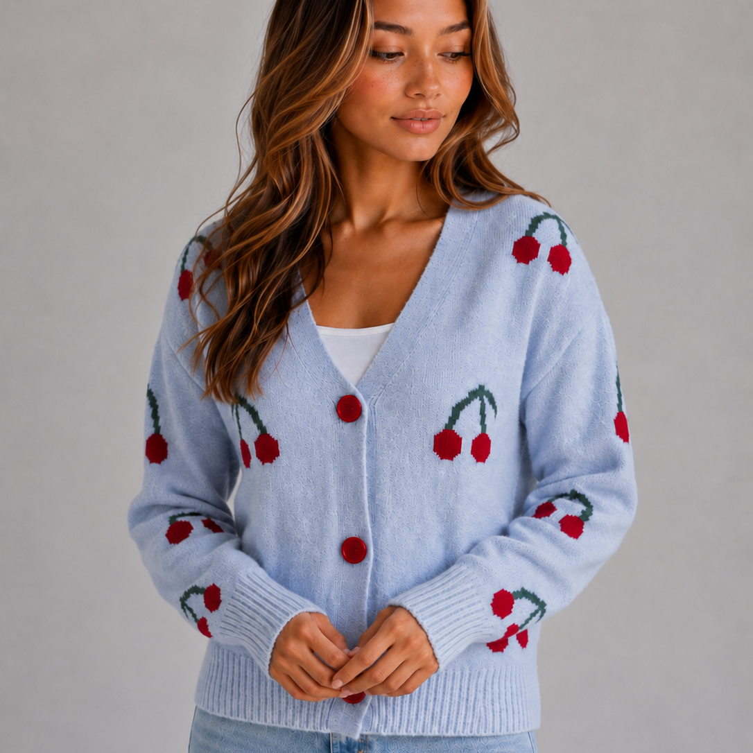 Josie | Women's Cherry Print Knit Cardigan