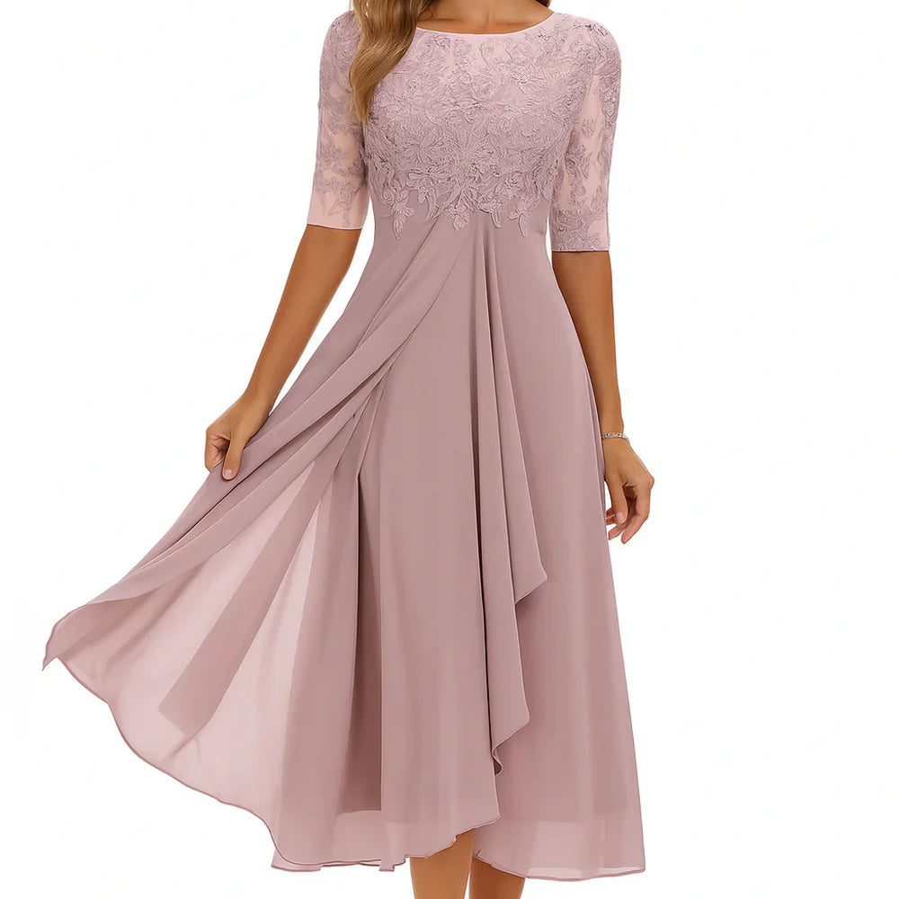Fionnuala | Lace Chiffon Midi Dress – Mother of the Bride & Wedding Guest