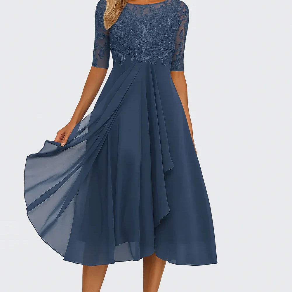 Fionnuala | Lace Chiffon Midi Dress – Mother of the Bride & Wedding Guest