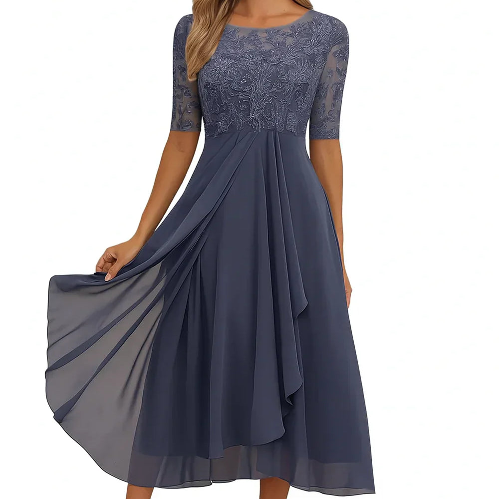 Fionnuala | Lace Chiffon Midi Dress – Mother of the Bride & Wedding Guest