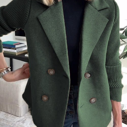 Harriet | Women's Structured Wool Blazer with Contrast Knit Sleeves