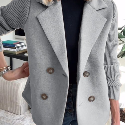 Harriet | Women's Structured Wool Blazer with Contrast Knit Sleeves
