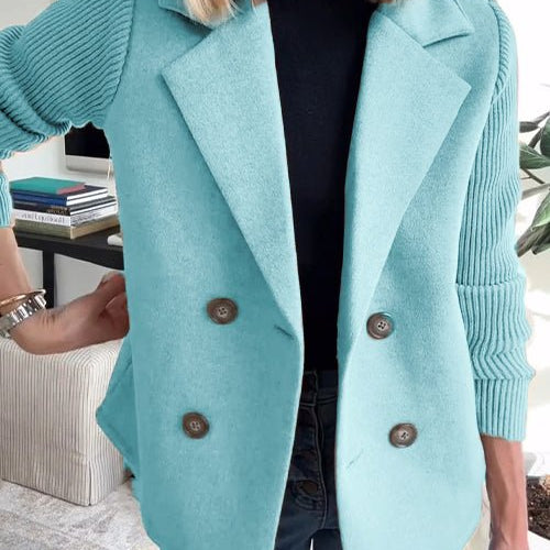Harriet | Women's Structured Wool Blazer with Contrast Knit Sleeves