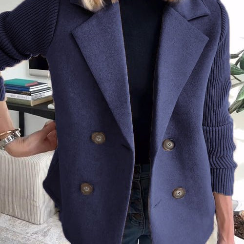 Harriet | Women's Structured Wool Blazer with Contrast Knit Sleeves