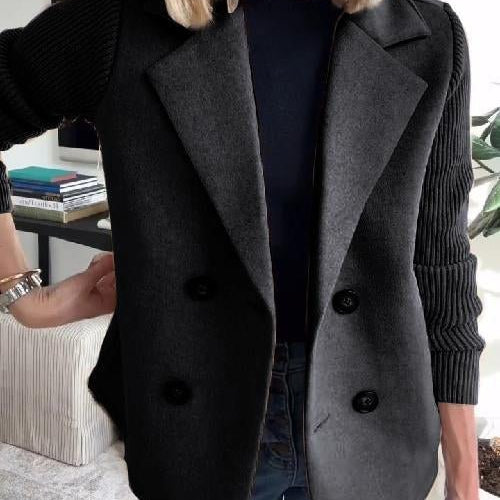 Harriet | Women's Structured Wool Blazer with Contrast Knit Sleeves