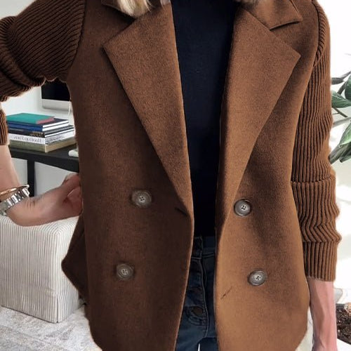 Harriet | Women's Structured Wool Blazer with Contrast Knit Sleeves