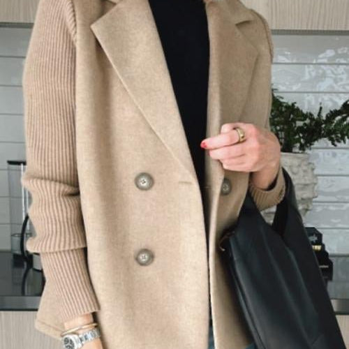 Harriet | Women's Structured Wool Blazer with Contrast Knit Sleeves