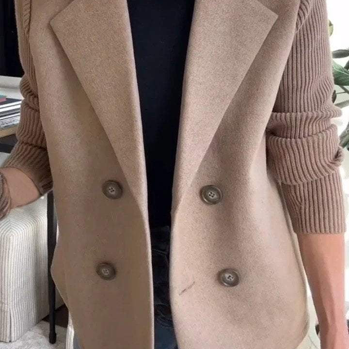 Harriet | Women's Structured Wool Blazer with Contrast Knit Sleeves