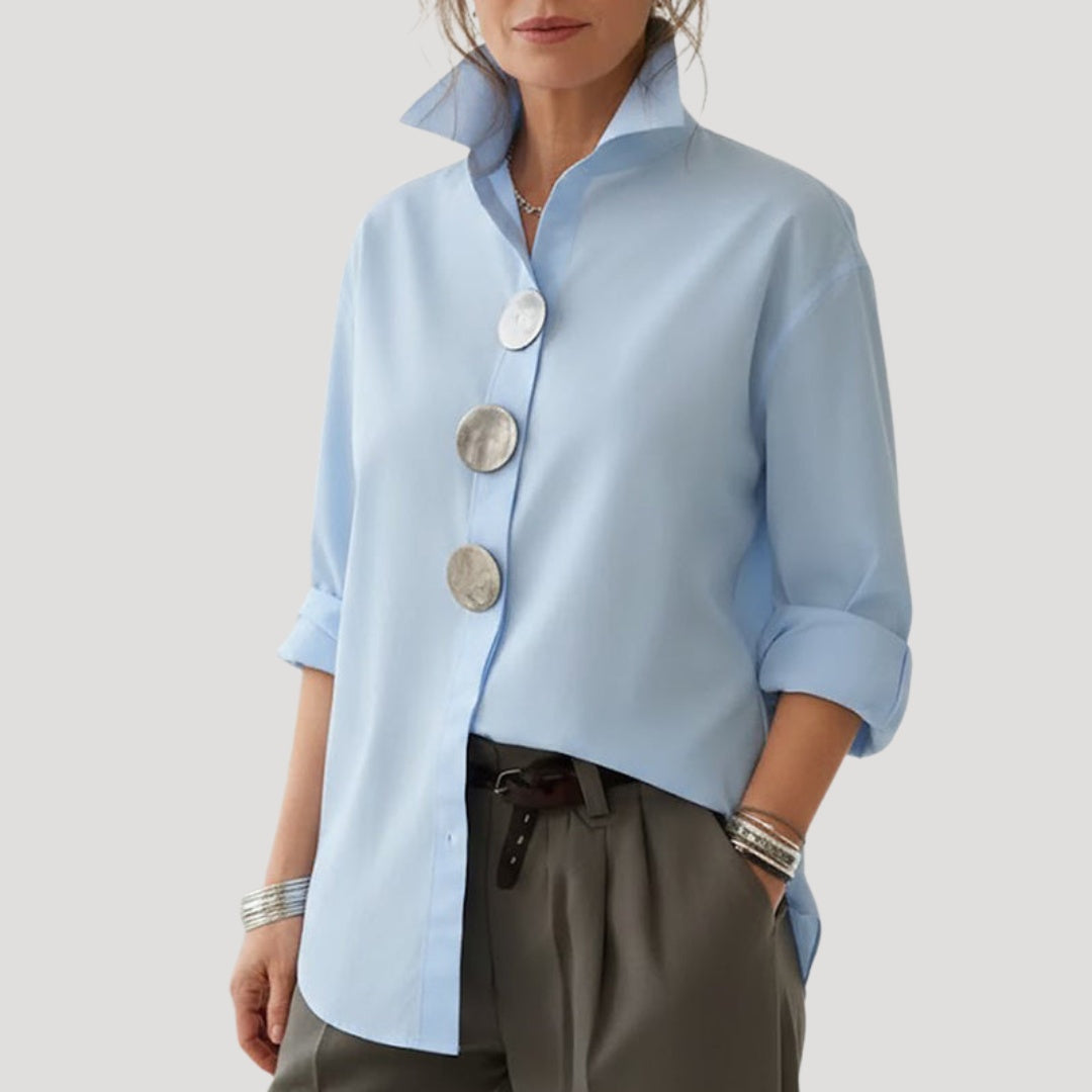 Zenobia | Statement Button Collared Blouse Long Sleeve