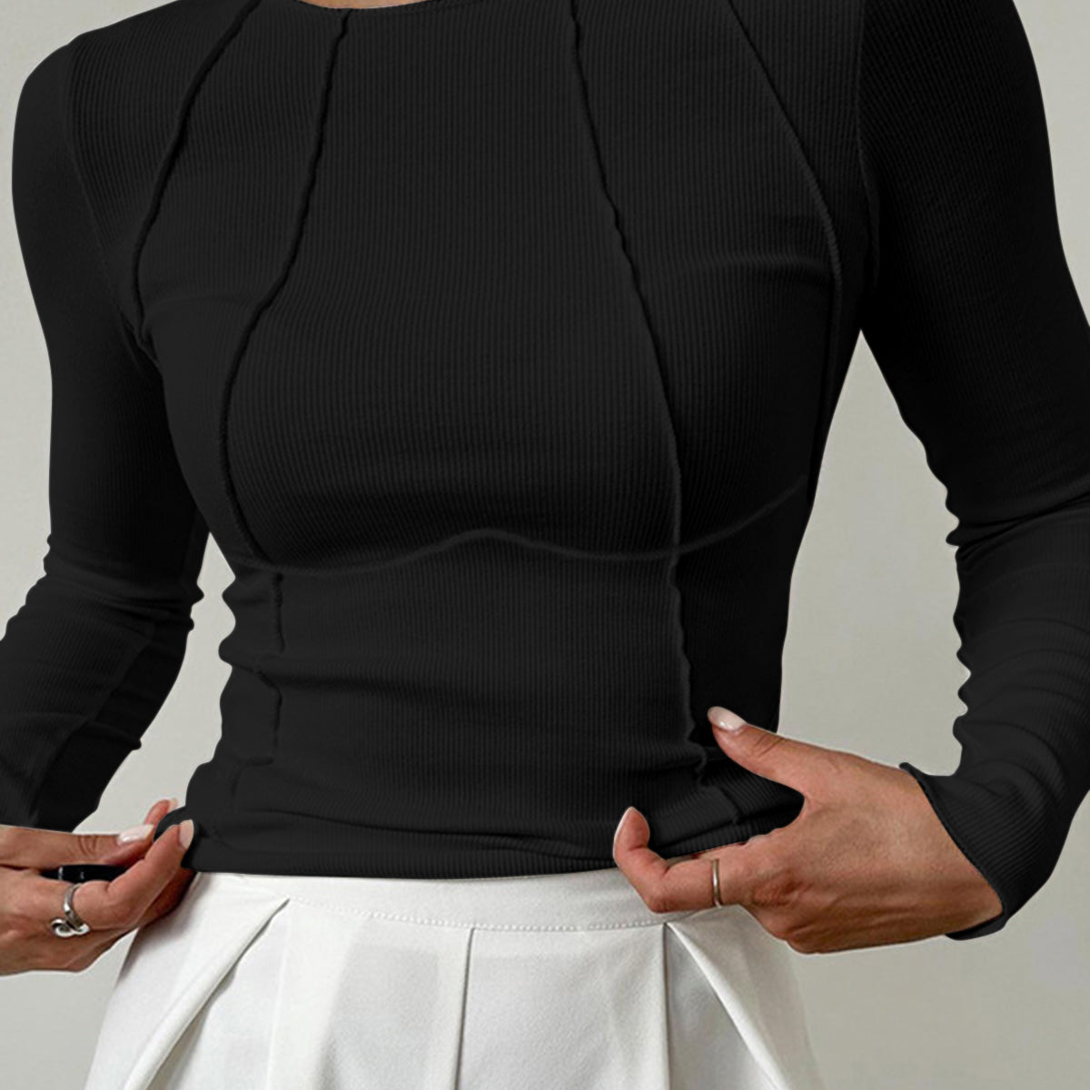 Adalynn | Women's Ribbed Fitted Top with Raw Edge Seams