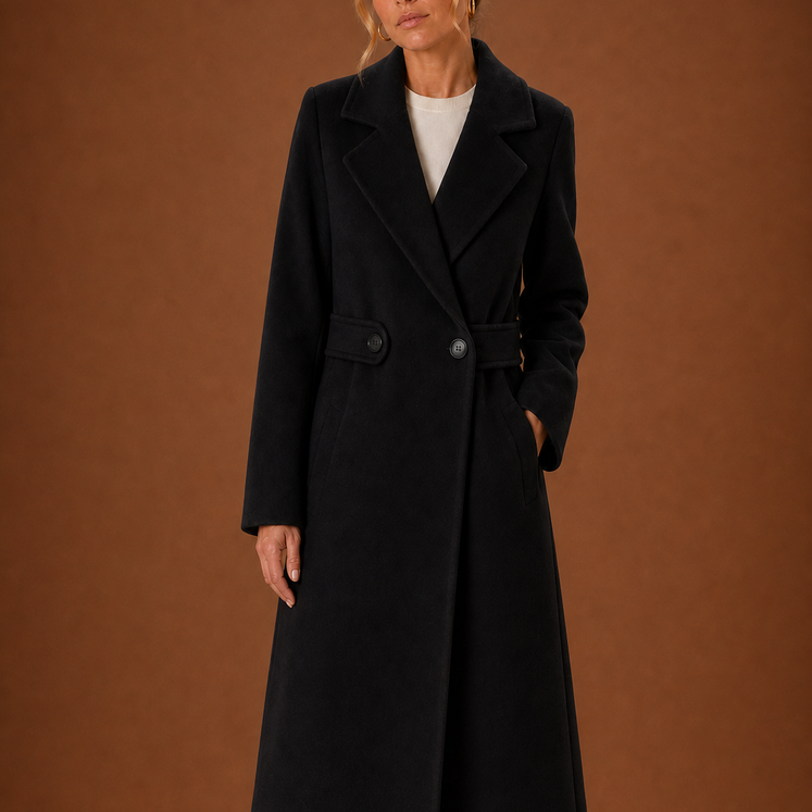 Sable | Women's Longline Wool Coat with Belted Waist