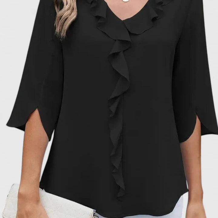 Almina | Ruffle Front V Neck Blouse