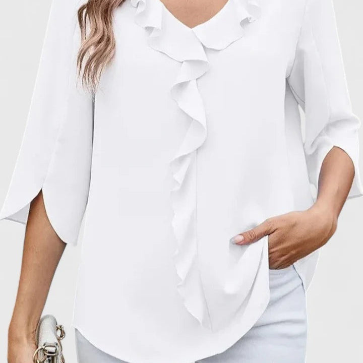 Almina | Ruffle Front V Neck Blouse