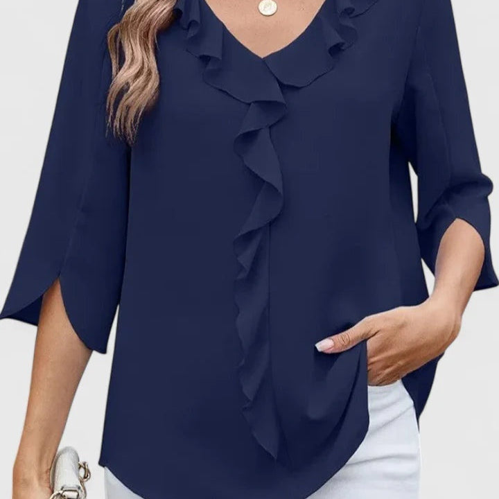 Almina | Ruffle Front V Neck Blouse