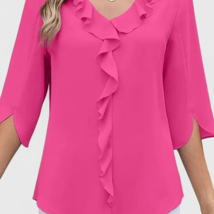 Almina | Ruffle Front V Neck Blouse