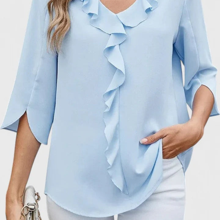 Almina | Ruffle Front V Neck Blouse
