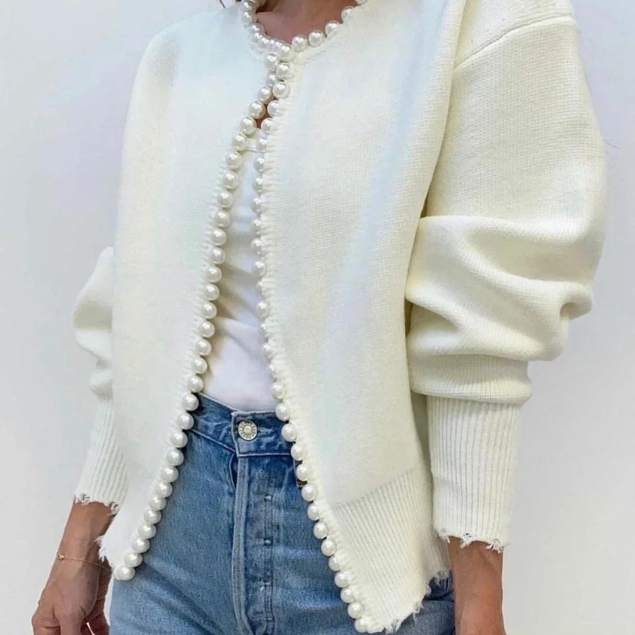 Odessa | Women's Pearl Trim Knit Cardigan