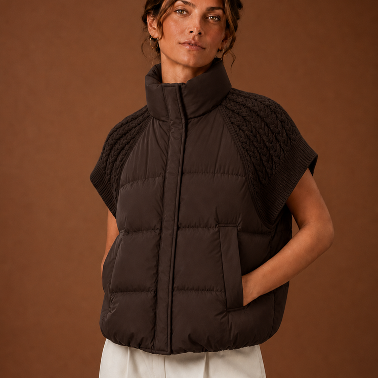 Rocco | Women's Quilted Vest with Cable Knit Sleeves