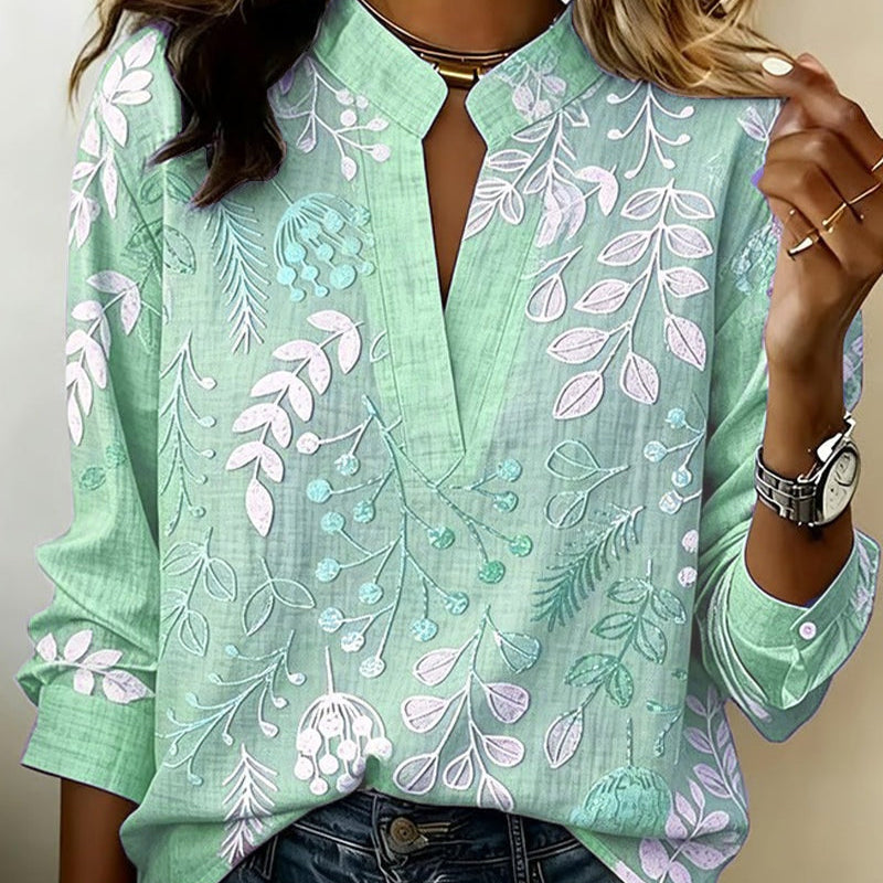Marcelina | Floral Print Split Neck Blouse