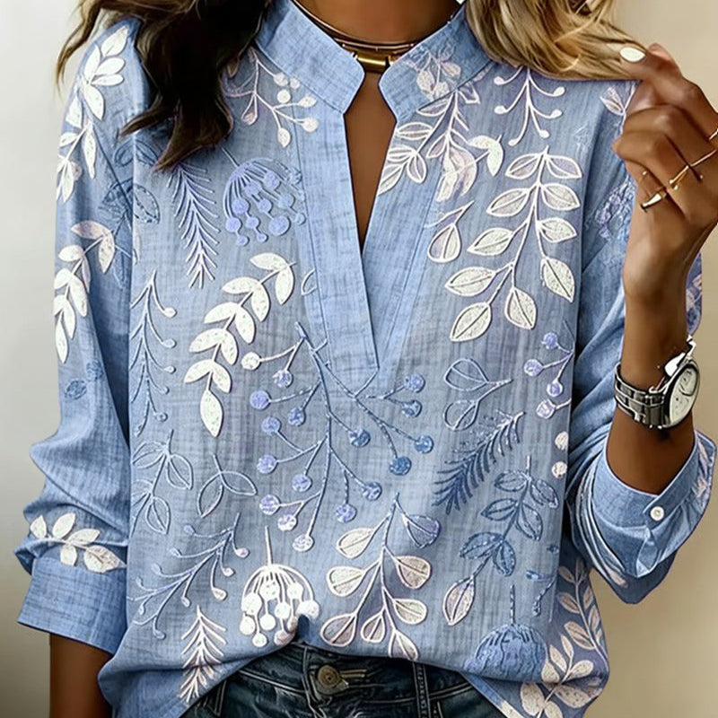 Marcelina | Floral Print Split Neck Blouse